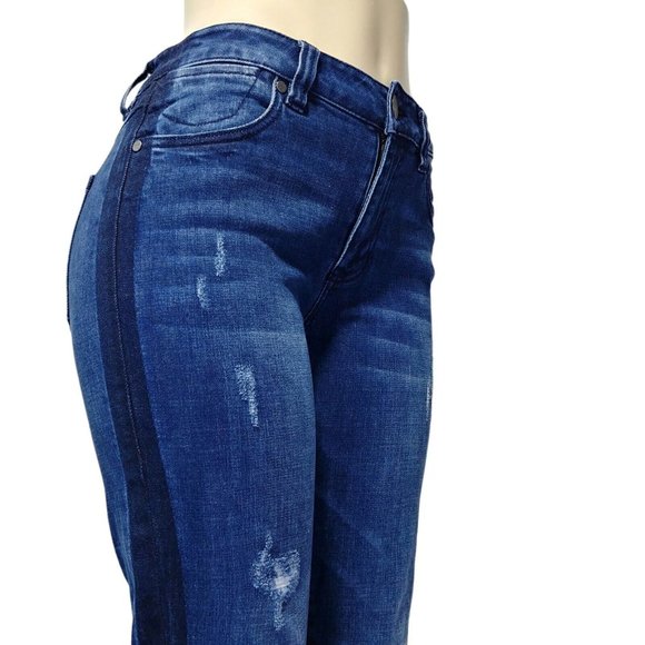 Cabi Straight Blue Jeans 3750 Tuxedo Side Stripe Distressed Women's Size… - Picture 5 of 13